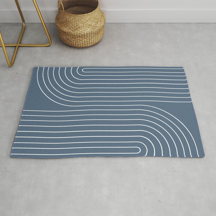 Minimal Line Curvature LXXXIV Nautical Blue Mid Century Modern Arch Abstract Rug Gallery Image 1