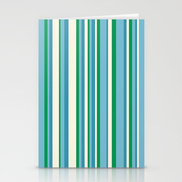 Classic Stripes XXVII - Beachy Blue and Green Stationery Card Gallery Image 2
