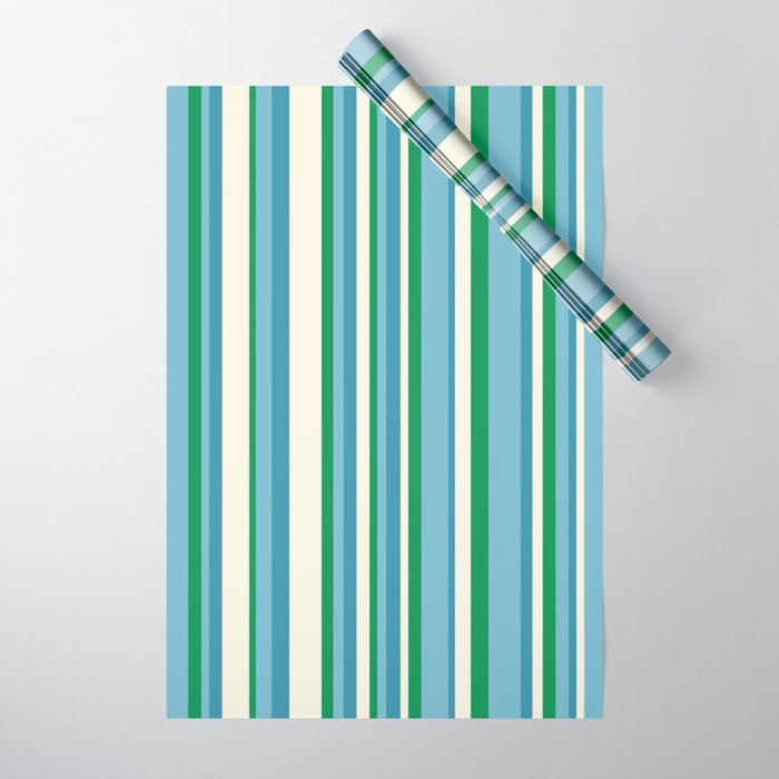 Classic Stripes XXVII - Beachy Blue and Green Wrapping Paper Gallery Image 1