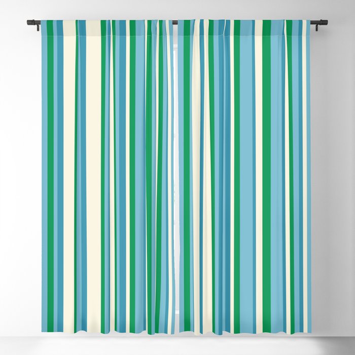 Classic Stripes XXVII - Beachy Blue and Green Window Curtain Gallery Image 5