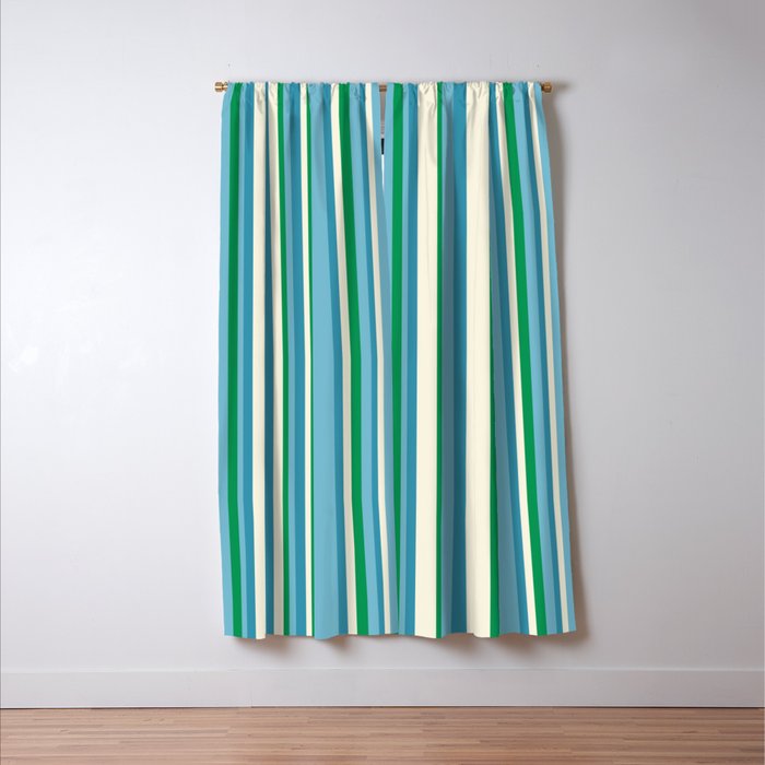 Classic Stripes XXVII - Beachy Blue and Green Window Curtain Gallery Image 3