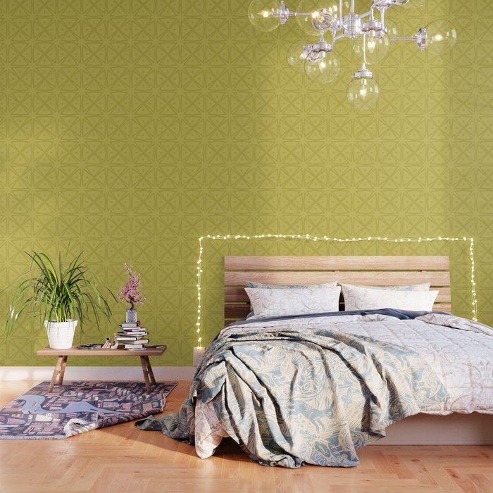 Yellow Monochromatic Asian Star Pattern Wallpaper Gallery Image 3