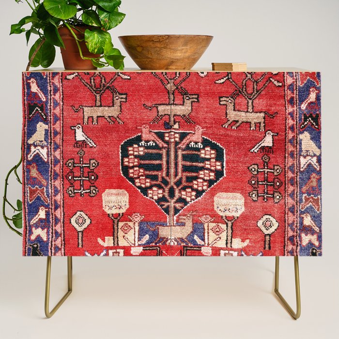 Antique Animal & Bird Persian Rug Print Credenza Gallery Image 1
