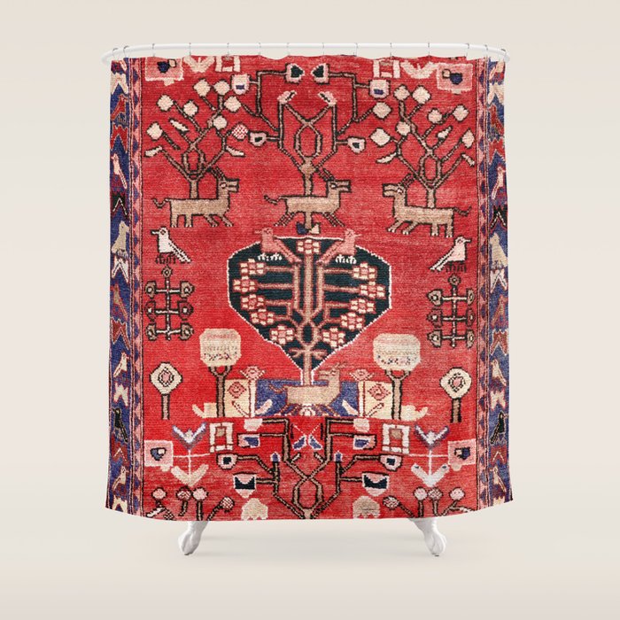 Antique Animal & Bird Persian Rug Print Shower Curtain Gallery Image 1