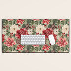 Vintage Christmas Floral on Sage Green Desk Mat Gallery Image 1