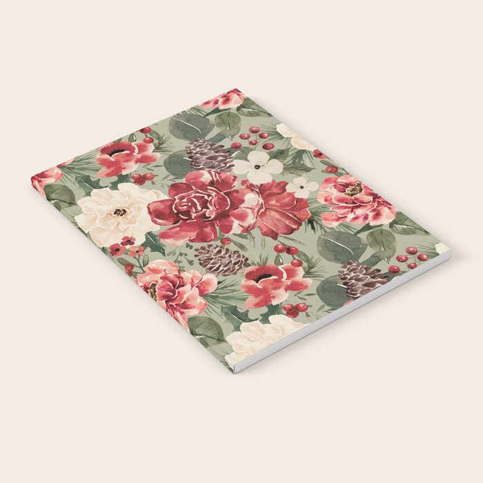 Vintage Christmas Floral on Sage Green Notebook Gallery Image 1