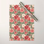 Vintage Christmas Floral on Sage Green Wrapping Paper Gallery Image 1