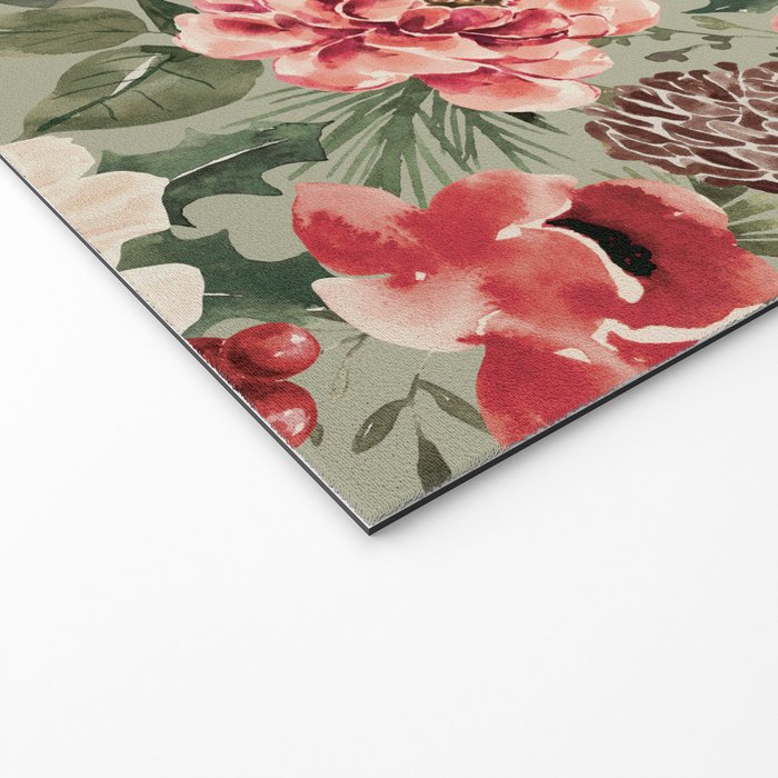 Vintage Christmas Floral on Sage Green Welcome Mat Gallery Image 2
