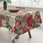 Vintage Christmas Floral on Sage Green Tablecloth Gallery Image 3