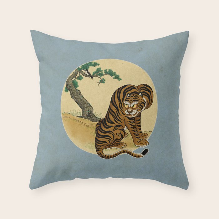 Tiger with magpie type-C : Minhwa-Korean traditional/folk art Throw Pillow Gallery Image 6