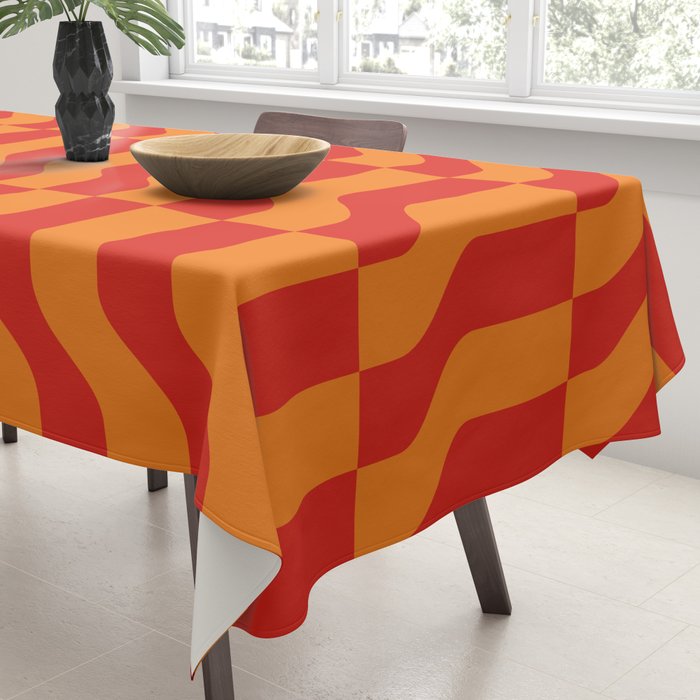Irregular Squiggly Stripes pattern red and orange  Tablecloth Gallery Image 3