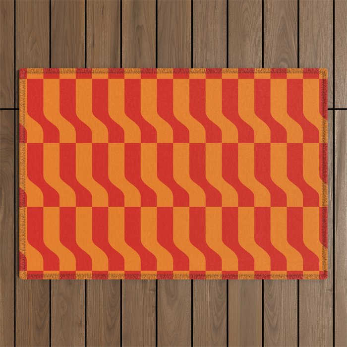 Irregular Squiggly Stripes pattern red and orange  Outdoor Rug Gallery Image 1