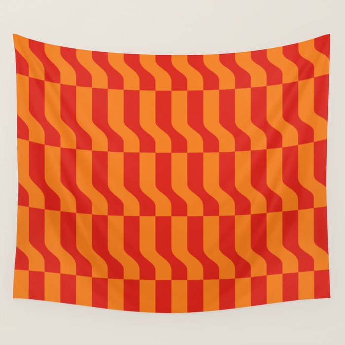 Irregular Squiggly Stripes pattern red and orange  Wall Tapestry Gallery Image 4