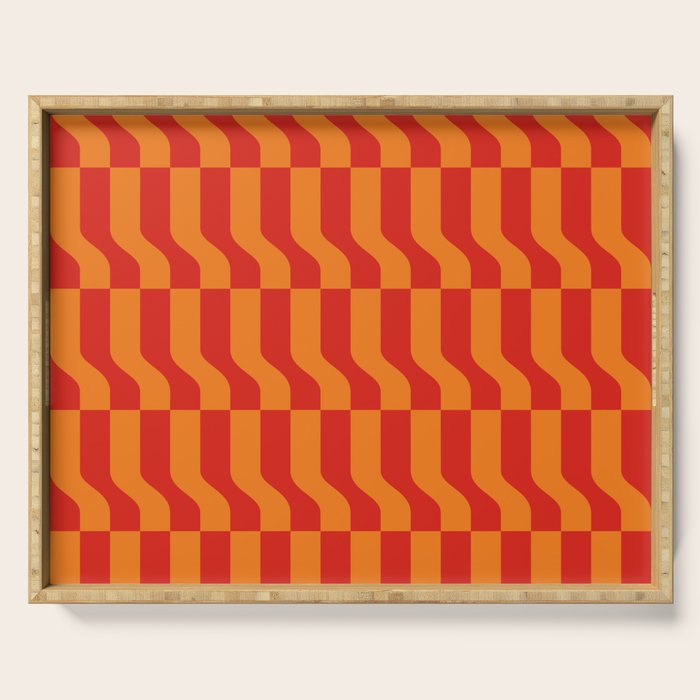 Irregular Squiggly Stripes pattern red and orange  Serving Tray Gallery Image 1