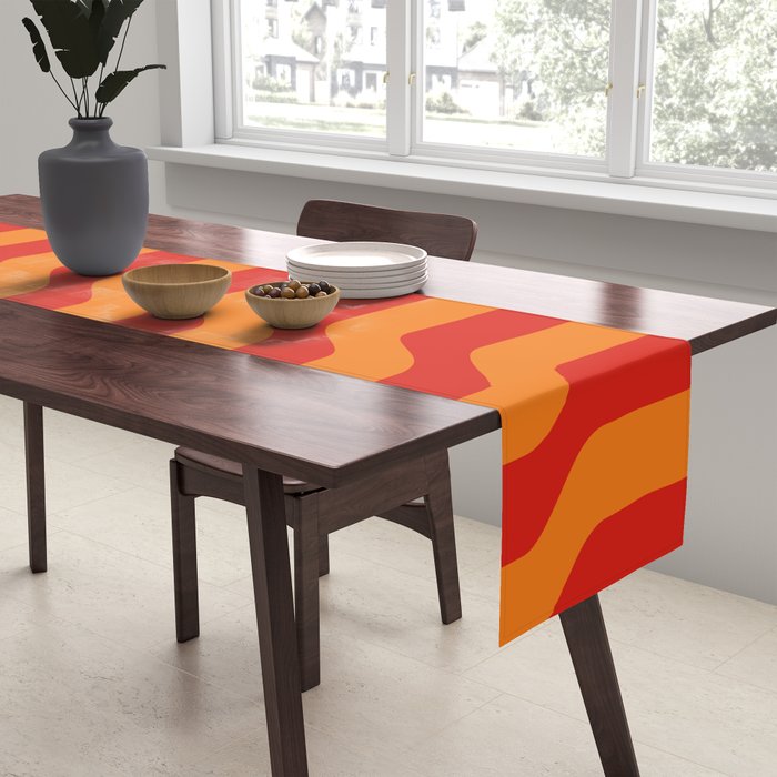 Irregular Squiggly Stripes pattern red and orange  Table Runner Gallery Image 2