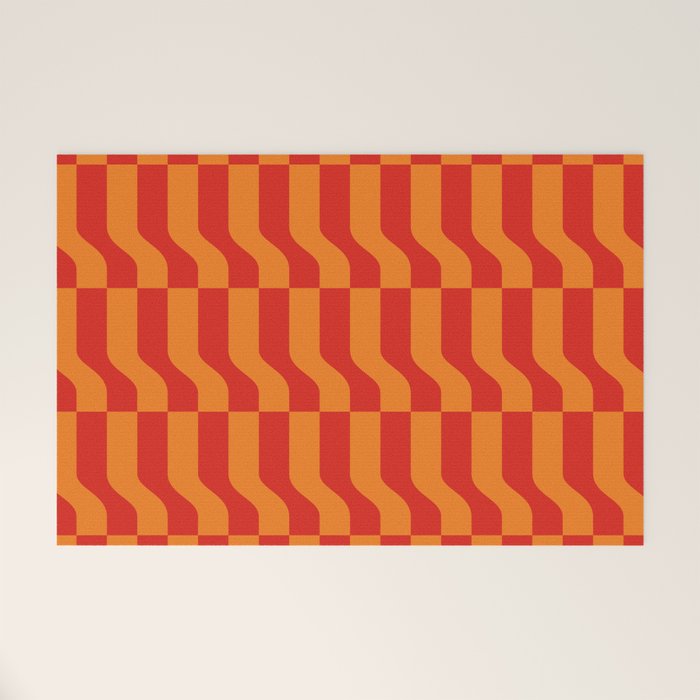 Irregular Squiggly Stripes pattern red and orange  Welcome Mat Gallery Image 1