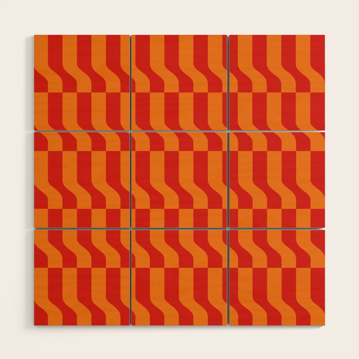 Irregular Squiggly Stripes pattern red and orange  Wood Wall Art Gallery Image 1