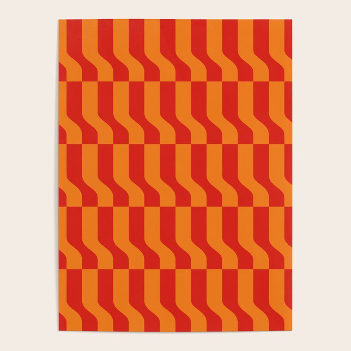 Irregular Squiggly Stripes pattern red and orange  Poster Gallery Image 1