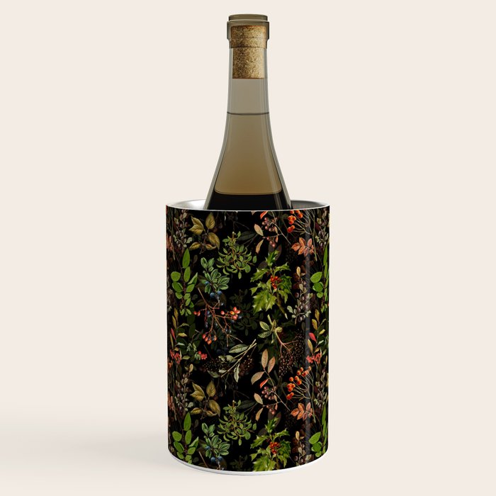 Vintage & Shabby Chic - vintage botanical wildflowers and berries on black Wine Chiller Gallery Image 1