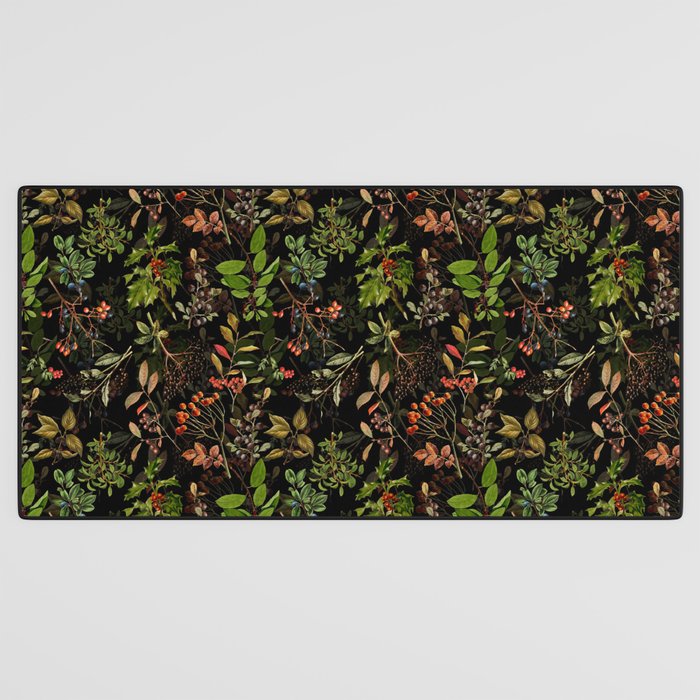 Vintage & Shabby Chic - vintage botanical wildflowers and berries on black Desk Mat Gallery Image 3