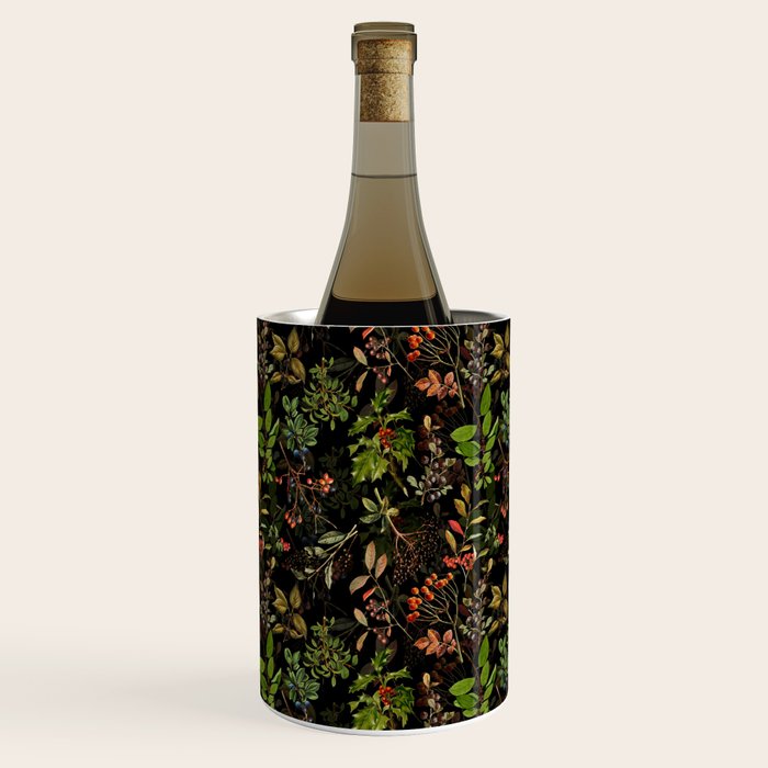 Vintage & Shabby Chic - vintage botanical wildflowers and berries on black Wine Chiller Gallery Image 2