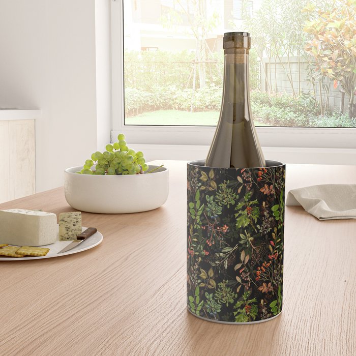 Vintage & Shabby Chic - vintage botanical wildflowers and berries on black Wine Chiller Gallery Image 4
