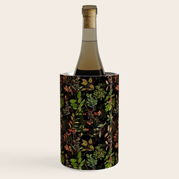 Vintage & Shabby Chic - vintage botanical wildflowers and berries on black Wine Chiller Gallery Image 3