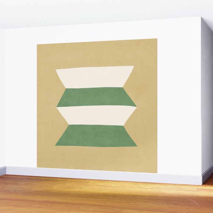 Geometric Vase - Green on Beige Wall Mural Gallery Image 2