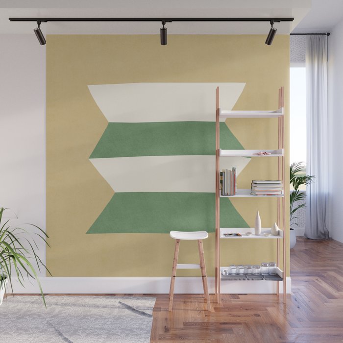 Geometric Vase - Green on Beige Wall Mural Gallery Image 1