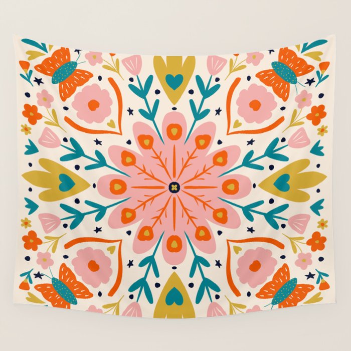 Butterfly Floral Mandala Wall Tapestry Gallery Image 4