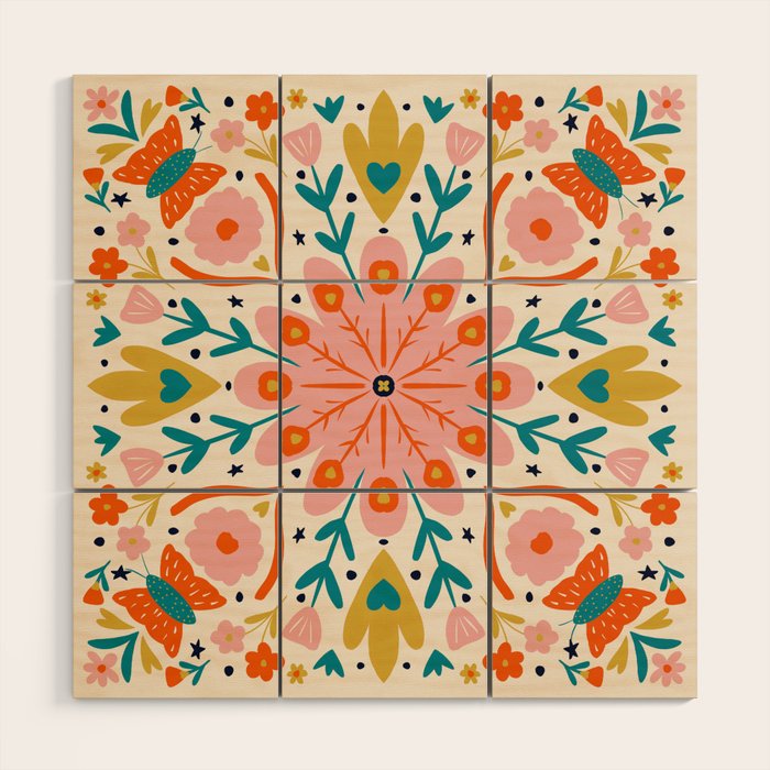 Butterfly Floral Mandala Wood Wall Art Gallery Image 1