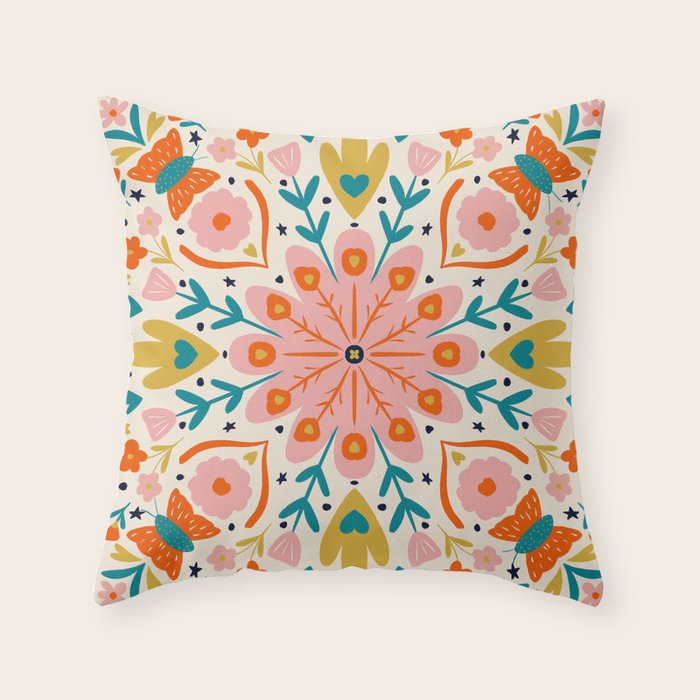 Butterfly Floral Mandala Throw Pillow Gallery Image 6