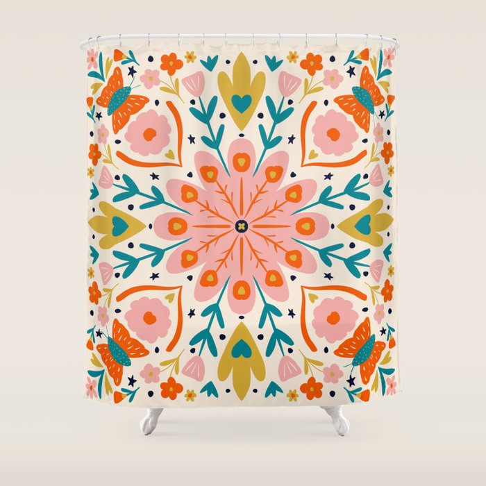 Butterfly Floral Mandala Shower Curtain Gallery Image 1