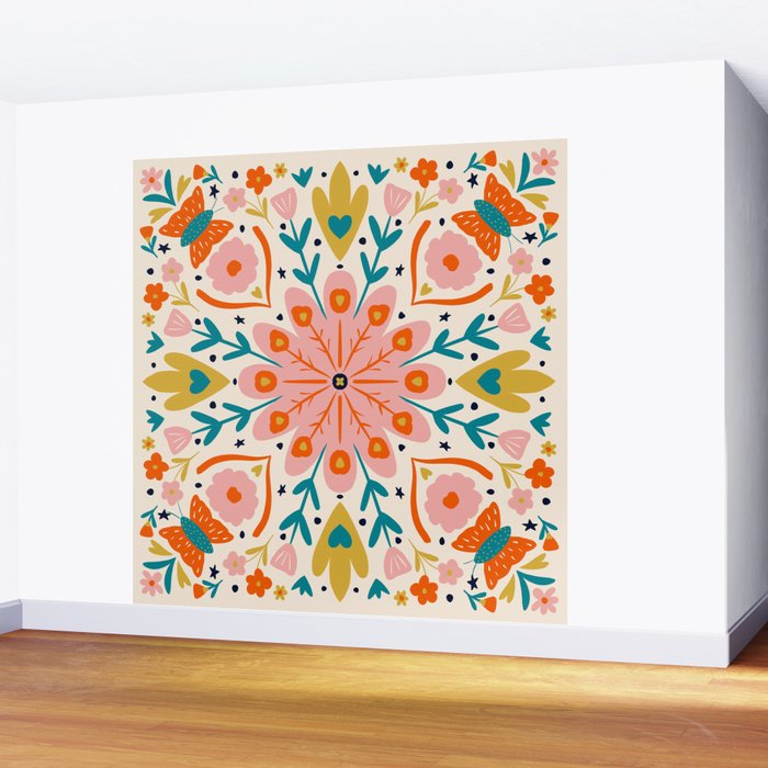 Butterfly Floral Mandala Wall Mural Gallery Image 2