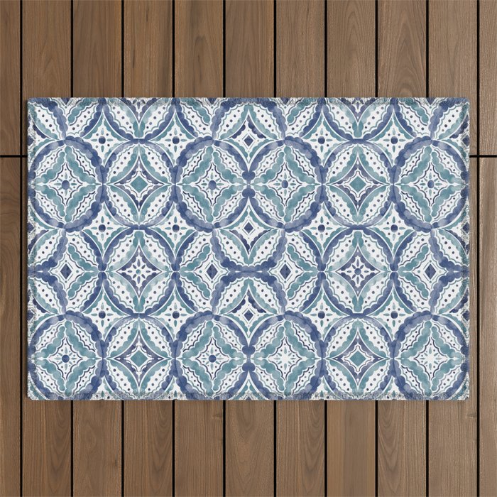 Boho Indigo Damask B Outdoor Rug Gallery Image 1