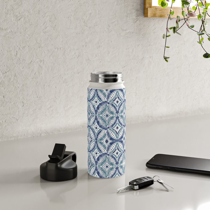 Boho Indigo Damask B Water Bottle Gallery Image 4