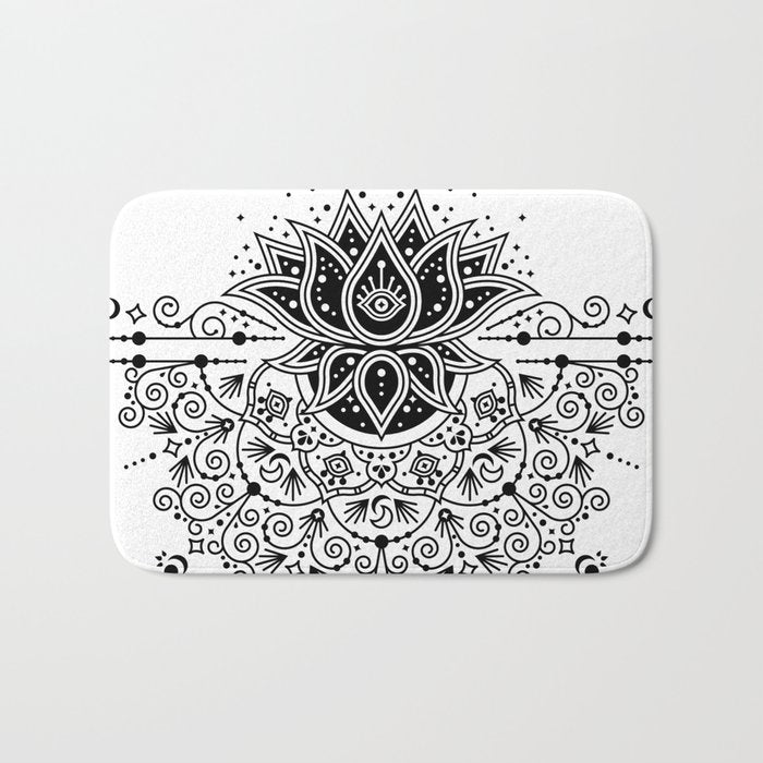 Lotus Blossom Mandala - Black Palette Bath Mat Gallery Image 1