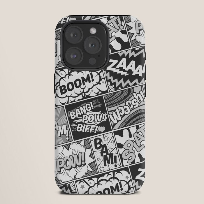 Black and White Modern Comic Book Superhero Pattern Color Colour Cartoon Lichtenstein Pop Art iPhone Case Gallery Image 2