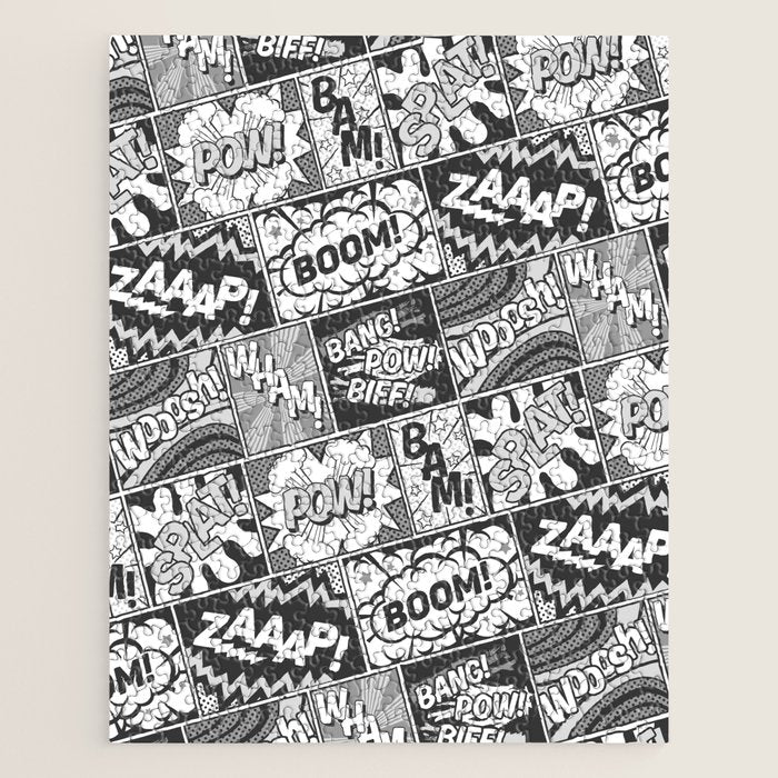 Black and White Modern Comic Book Superhero Pattern Color Colour Cartoon Lichtenstein Pop Art Jigsaw Puzzle Gallery Image 1