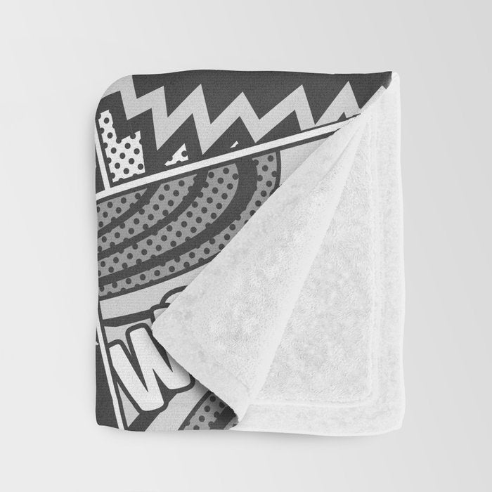 Black and White Modern Comic Book Superhero Pattern Color Colour Cartoon Lichtenstein Pop Art Throw Blanket Gallery Image 3