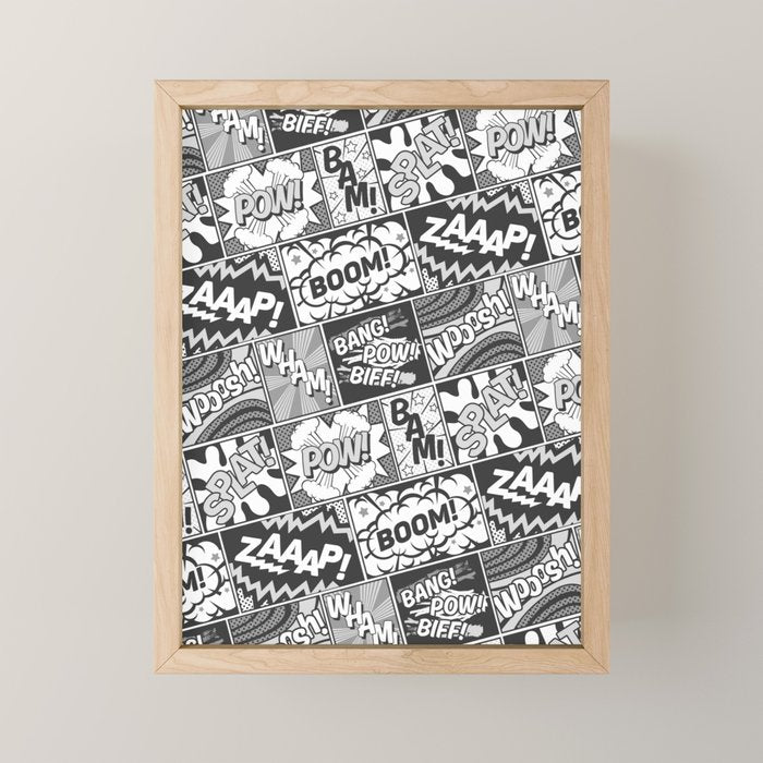 Black and White Modern Comic Book Superhero Pattern Color Colour Cartoon Lichtenstein Pop Art Mini Art Print Gallery Image 1