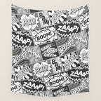 Black and White Modern Comic Book Superhero Pattern Color Colour Cartoon Lichtenstein Pop Art Wall Tapestry Gallery Image 4