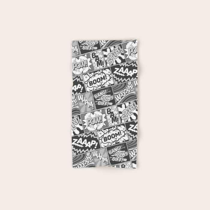 Black and White Modern Comic Book Superhero Pattern Color Colour Cartoon Lichtenstein Pop Art Bath Towel Gallery Image 1