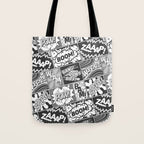 Black and White Modern Comic Book Superhero Pattern Color Colour Cartoon Lichtenstein Pop Art Tote Bag Gallery Image 1
