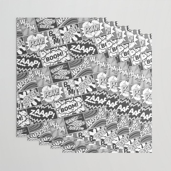 Black and White Modern Comic Book Superhero Pattern Color Colour Cartoon Lichtenstein Pop Art Wrapping Paper Gallery Image 3