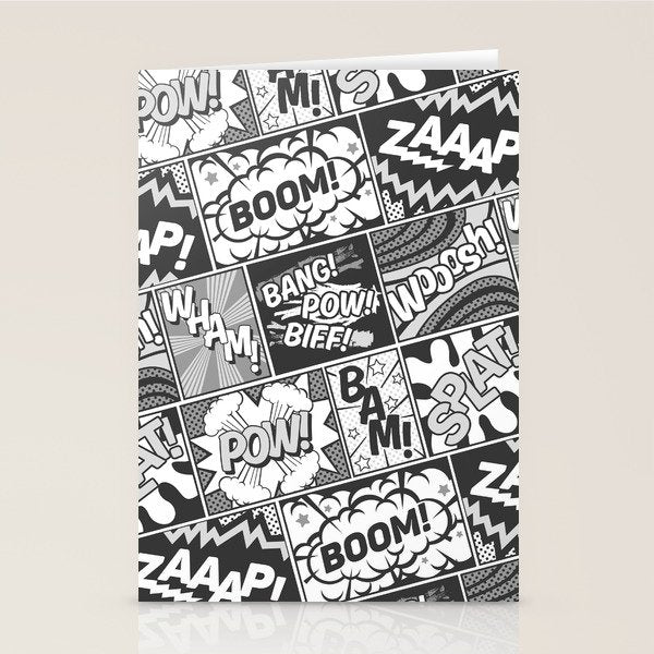 Black and White Modern Comic Book Superhero Pattern Color Colour Cartoon Lichtenstein Pop Art Stationery Card Gallery Image 1