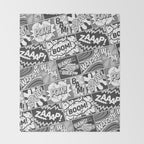 Black and White Modern Comic Book Superhero Pattern Color Colour Cartoon Lichtenstein Pop Art Throw Blanket Gallery Image 2