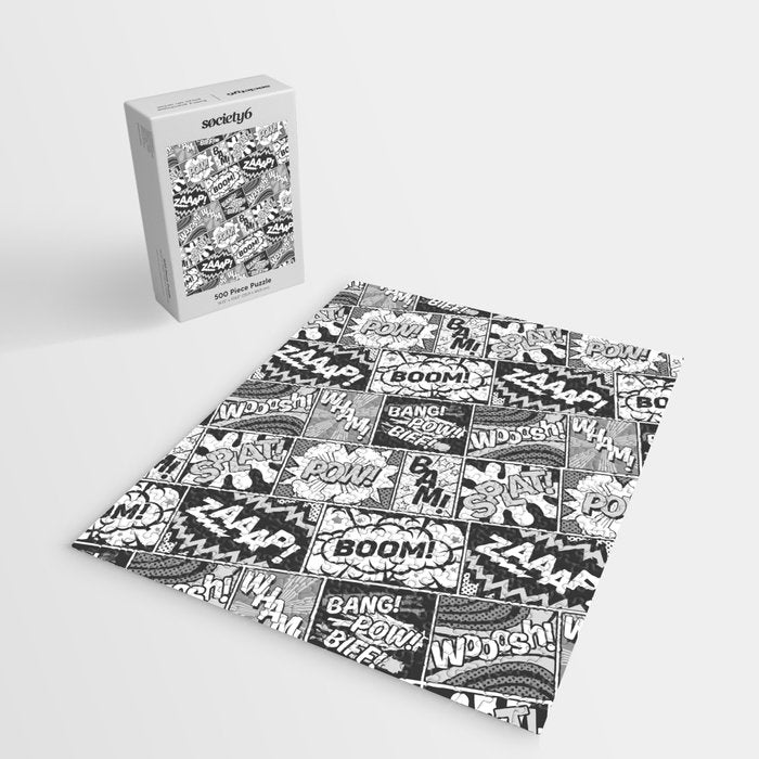 Black and White Modern Comic Book Superhero Pattern Color Colour Cartoon Lichtenstein Pop Art Jigsaw Puzzle Gallery Image 2