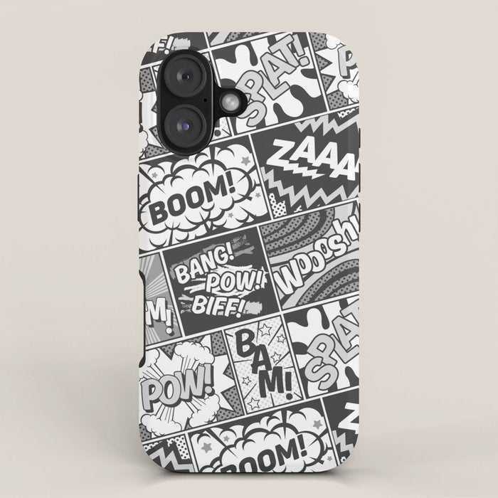 Black and White Modern Comic Book Superhero Pattern Color Colour Cartoon Lichtenstein Pop Art iPhone Case Gallery Image 1