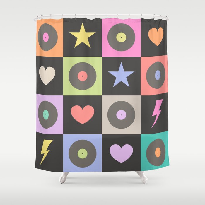Colorful Checkerboard 80s Shower Curtain Gallery Image 1